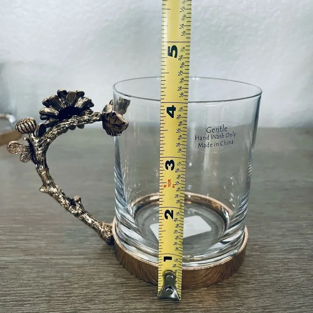 Glass Bronze Crystal Jewel Floral Bee Handle Coffee Mug Cup